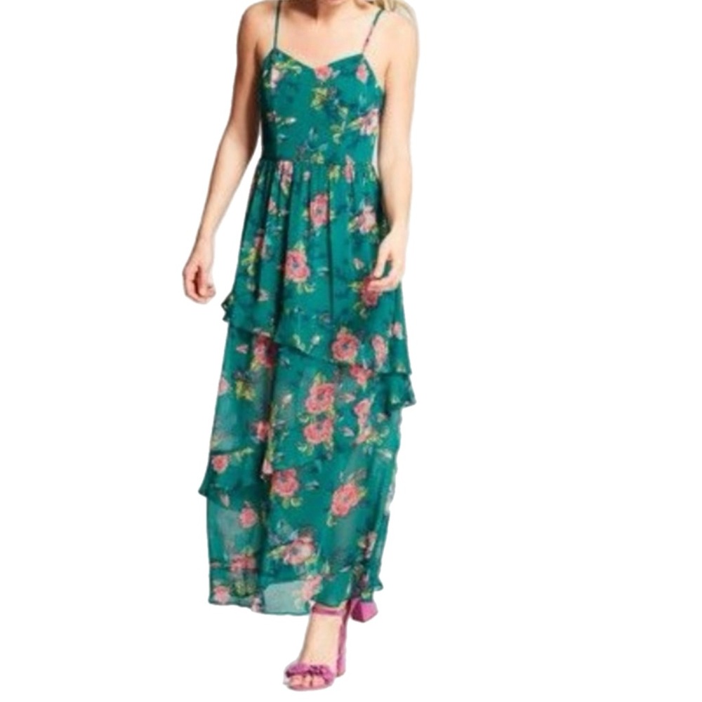 Xhileration Green Floral Summer Maxi Dress